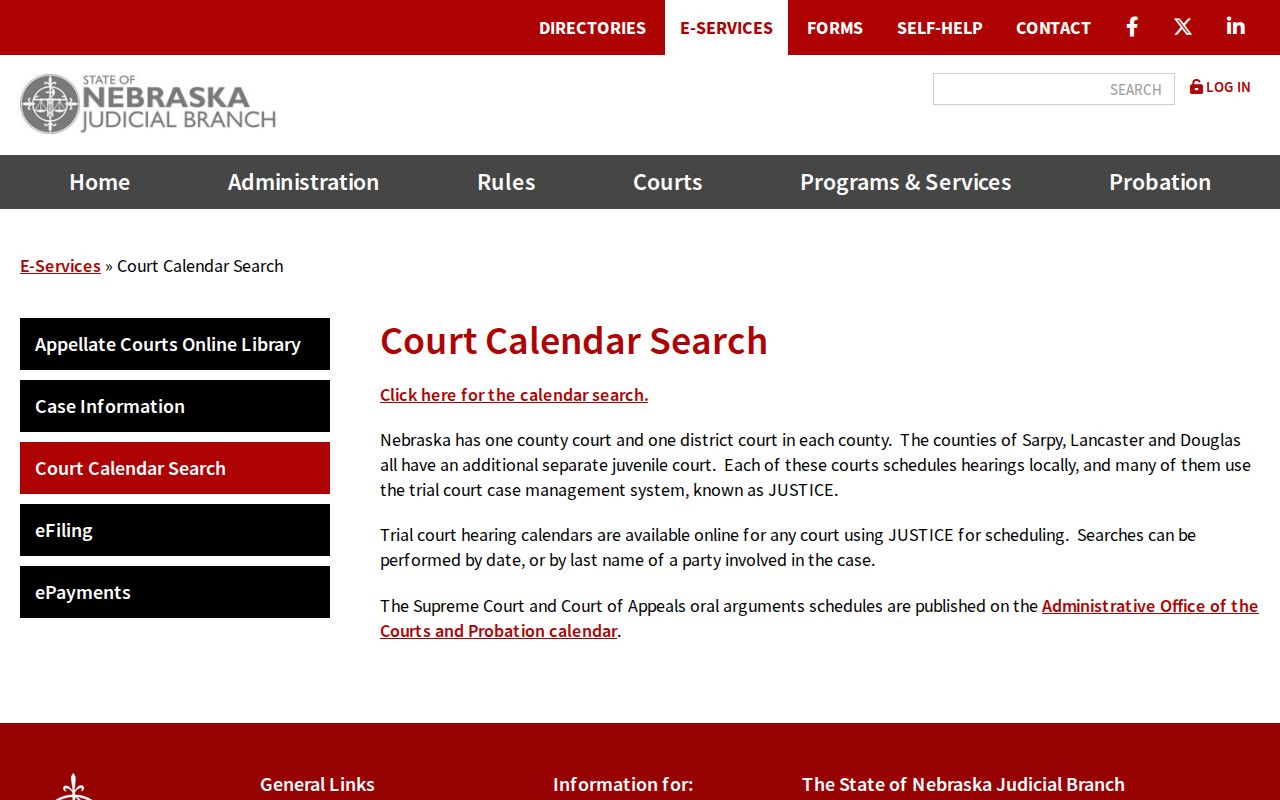 Banner County warrant search trial court calendar controls