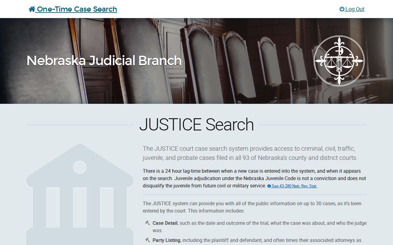 Banner County warrant search JUSTICE one-time case search controls