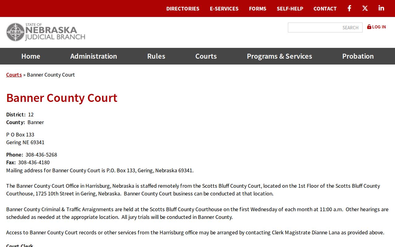 Banner County warrant records court contact page